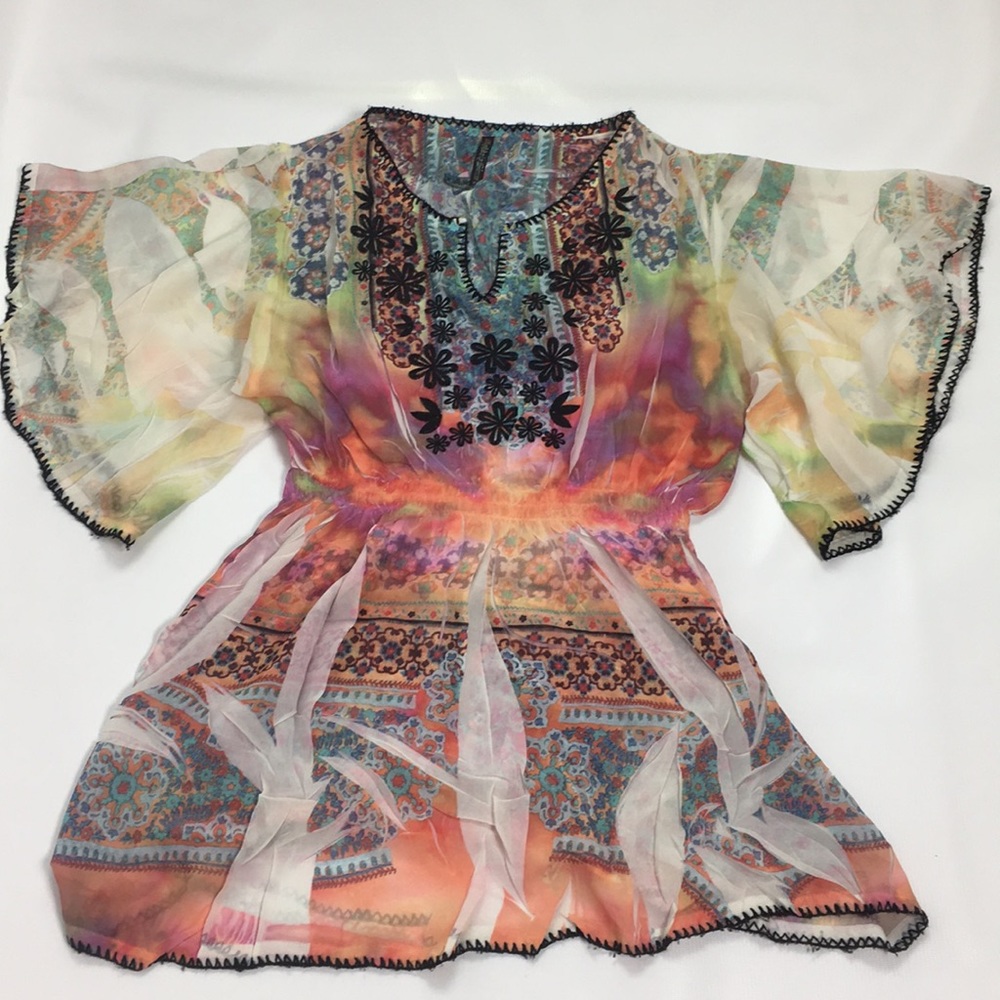 Sheer Floral Short  Sleeve